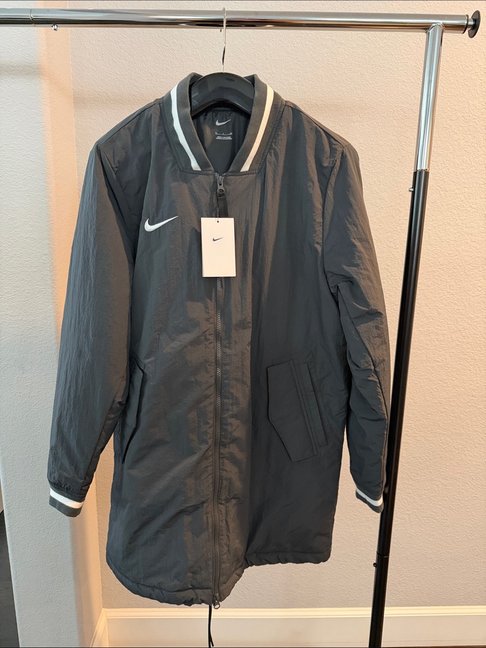 Nike Men's Black Windbreaker Coat with White Trim